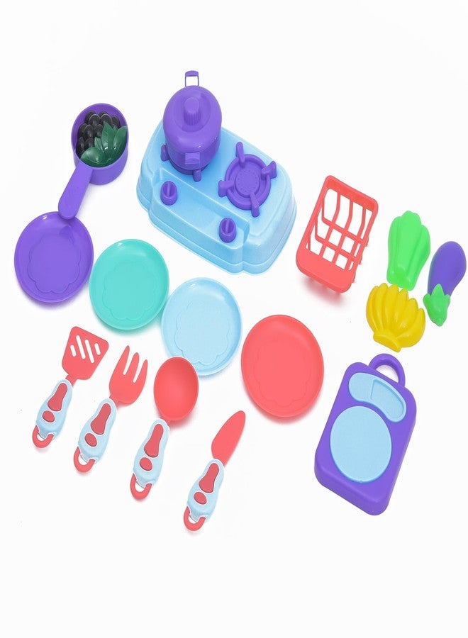 تودلس مجموعة مطبخ لعب للأطفال من TOODLES - 16 قطعة من أدوات الطبخ البلاستيكية الملونة، مجموعة ألعاب طبخ للعب التخيلي للأطفال، إكسسوارات مطبخ آمنة ومتينة. - Image 2